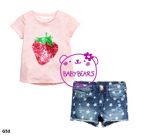 setelan strawberry kaos kartun anak